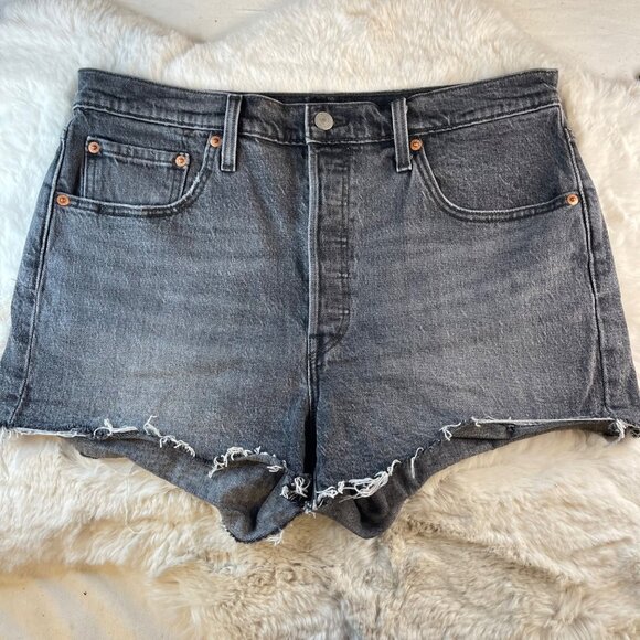 LEVI'S 501 Cutoff Cheeky Denim Jean Shorts Raw Hem Black Gray Button Fly sz 32 ( - Picture 1 of 5